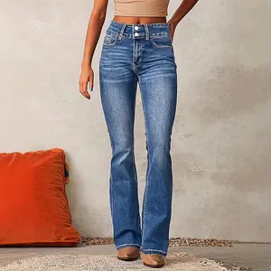Jean rétro élégant à taille haute et micro-flare pour femmes avec effet délavé
