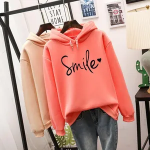 Sudadera con Capucha de Vellón Oversize para Mujer Smile Letra Corazón Estampado Manga Larga Pullover Casual Europeo para Mujer