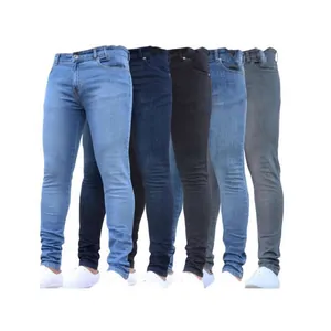 Jeans in Denim Lavato Skinny Fit da Uomo Moda Europea Elasticizzati Pantaloni a Gamba Stretta Casual Lavati a Vita Media