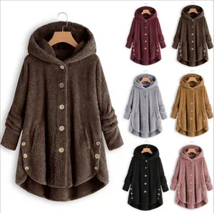 Women's fleece hooded jacket with irregular hem showing various color options