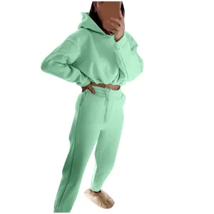 Detailansicht von mintgrünem Kapuzen-Crop-Top und passendem Jogginghosen-Set