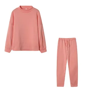 Set due pezzi rosa felpa e pantaloni sportivi casual da donna con collo alto a lupetto