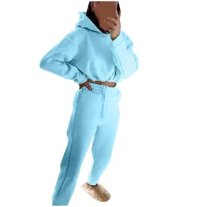 Detailansicht eines hellblauen zweiteiligen Sport-Sets mit kurzem Hoodie und Hose