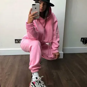 Damen-Trainingsanzug in Rosa, zweiteilig, mit Langarm-Kapuzenpullover und Jogginghose