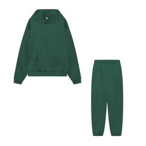 Ensemble de détente deux pièces vert forêt en coton épais avec sweat à capuche et pantalon