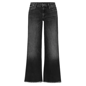 Vista frontale dei jeans neri vintage a gamba larga con orlo a taglio