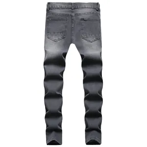 Detailed back view of men's slim fit casual denim jeans in stylish washed grey finish