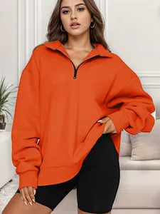 Felpa da donna arancione con mezza zip, capo casual di alta qualità per l'autunno