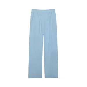 High-waist light blue wide-leg trousers for casual wear with comfortable elastic waistband
