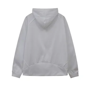 Back view of a minimalist white fleece-lined hooded sweatshirt for everyday casual wear.