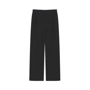 Detailed view of stylish women's black casual wide-leg pants with elastic waist design