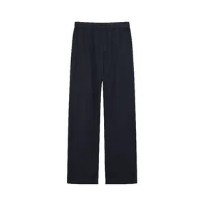 Women's navy blue casual wide-leg trousers, loose fit straight leg lounge pants