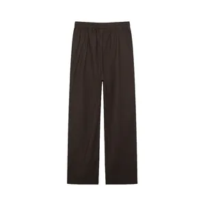 High-quality solid dark brown wide-leg casual trousers featuring an elasticated waistband