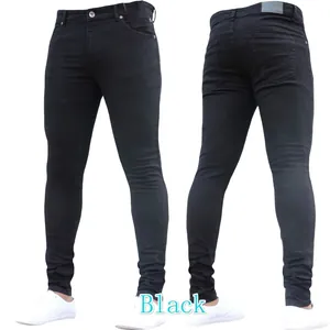 Macro detail view showing front and back of men's black skinny high-stretch denim jeans