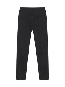 Rear view of slim-fit men's black denim jeans showing pocket details