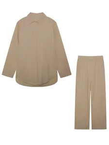 Set of solid color long-sleeved shirt and matching wide-leg trousers