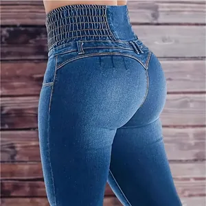 Vaqueros de mezclilla elásticos de talle alto para mujer con gran efecto moldeador