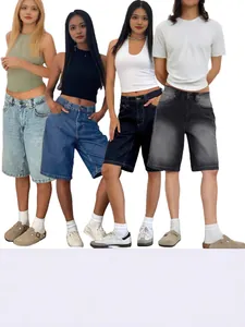 Stylish denim knee-length shorts for women in four versatile washes for a casual summer look.