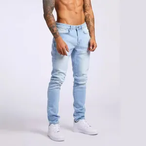 Jeans skinny da uomo lavaggio azzurro, vestibilità aderente e vita alta stile casual moderno