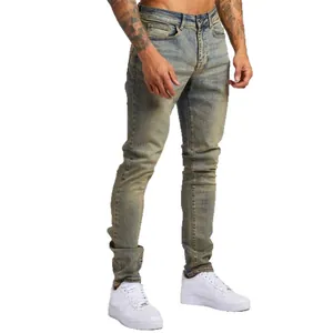 Jeans skinny da uomo lavaggio vintage vestibilità slim con vita alta e gamba affusolata