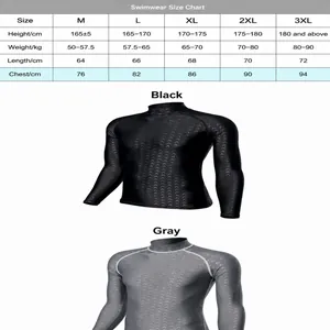 Hochwertiges langärmeliges Herren-Rashguard-Schwimmshirt mit Größentabelle für das Surfen