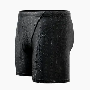 Men's professional quick-dry swimming trunks with waterproof texture and black pattern