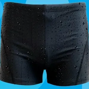 Men's black quick-dry swimming trunks in boxer style featuring water-resistant fabric