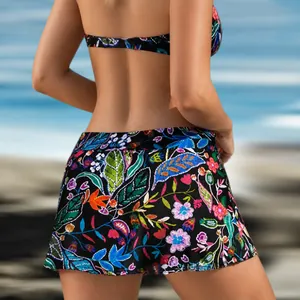 Elegantes sexy Blumenprint zweiteiliges Bikini-Set mit Rock für Damen Sommer Bademode