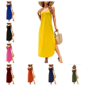 Detail view showcasing eight color options for elegant sleeveless maxi summer dress