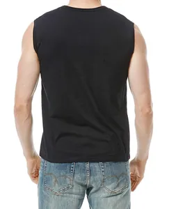 Back view of a classic black sleeveless t-shirt for men made of breathable cotton