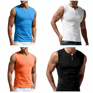 Men's Sleeveless Henley Tank Top Breathable Cotton Blend Lightweight Sports Fitness T-Shirt Casual Slim Fit Summer Vest