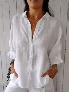 Chemise en lin blanc respirant pour femme avec coupe décontractée et nœud dans le dos