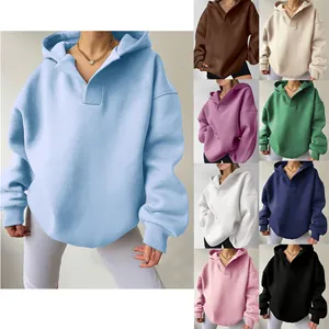 Women's oversized V-neck hoodies collection available in nine vibrant solid colors.