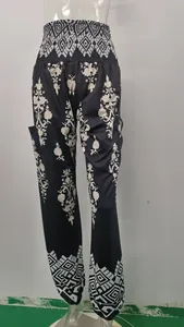 Pantalon de jogging bohème à taille haute imprimé avec chevilles élastiques chic