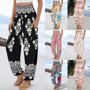 Variété de pantalons sarouel imprimés à taille haute pour femmes aux motifs floraux