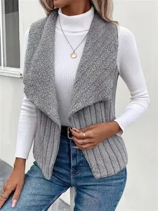 Detailed close-up showing the texture of a stylish grey fleece sleeveless vest for women