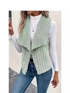 Stilvolle hellgrüne Sherpa-Fleeceweste für Damen, ärmellose Herbst-Winterjacke