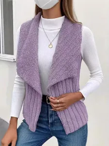 Modische lila ärmellose Kunstfellweste für Damen mit weichem Revers und feiner Textur