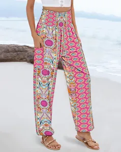 Pantalon de jogging ample taille haute à imprimé bohème pour femmes style plage