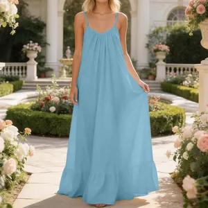 Elegant sky blue spaghetti strap sleeveless maxi dress for summer outdoor garden parties