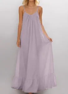 Summer lavender sleeveless camisole maxi dress featuring elegant ruffled hem details