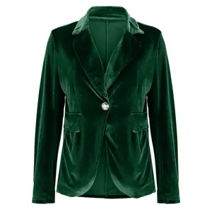Eleganter dunkelgrüner Samt-Blazer mit Einknopfverschluss und schmaler Passform