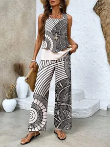 Close-up showing the layered hem and geometric ethnic print of the bohemian summer set