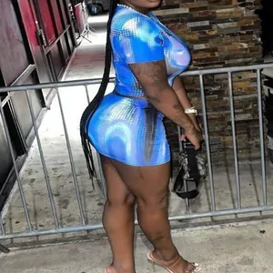Sexy 3D digital print two-piece set with short sleeve crop top and mini bodycon skirt
