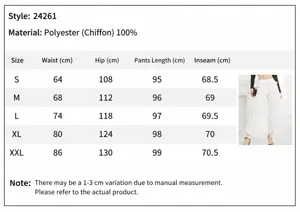Size chart and measurement guide for women's polka dot mesh wide-leg pants in cm