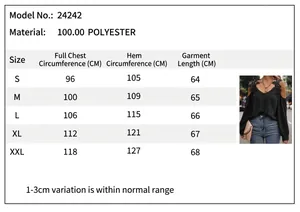 Measurement table and size chart for women's elegant cold shoulder lace top in black