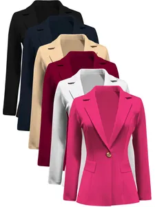 Damen Temperament Pendler Einfarbiger Blazer Eleganter Revers Langarm Polyester Top Mit Pattentaschen Bürokleidung