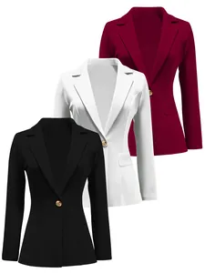 Elegante Damen Blazer mit Reverskragen in Schwarz, Weiß und Weinrot mit Goldknöpfen.