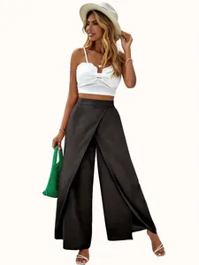 Stylish high-waisted wide-leg trousers with wrap design for a slim and elegant look