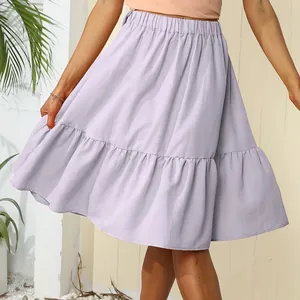 Summer casual tiered ruffled mini skirt in lavender purple color with elastic waist